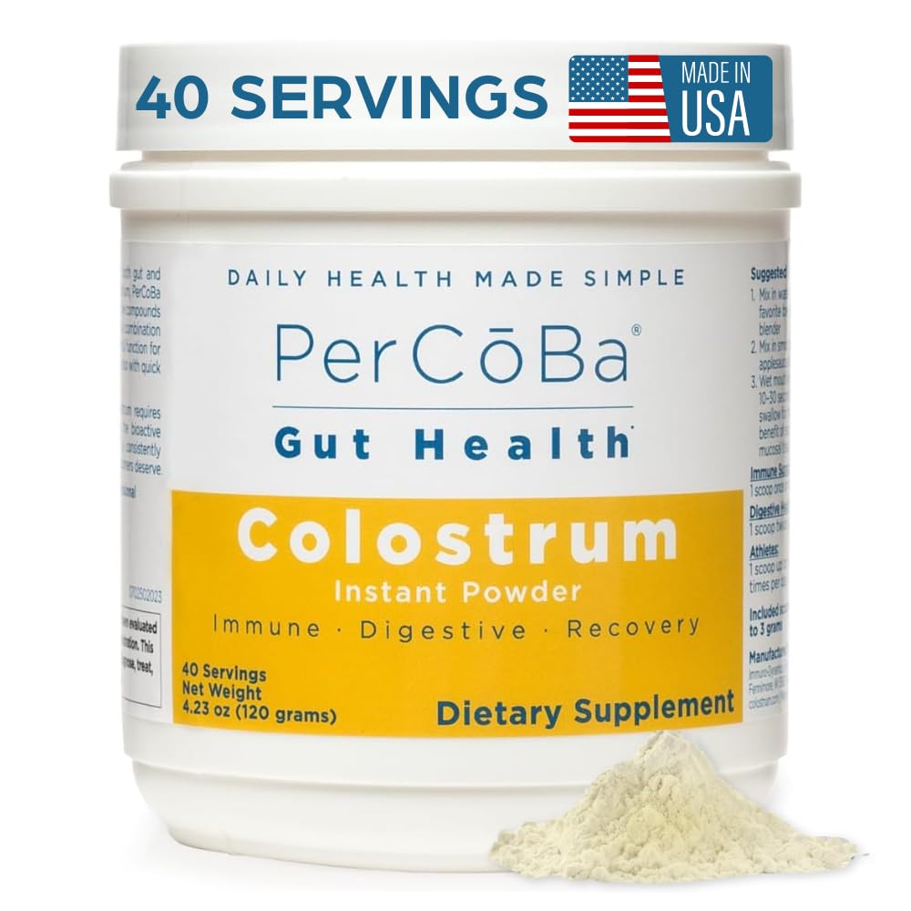 Colostrum Supplement for Gut Health, Bloating, Hair Growth, Muscle Recovery, Immune Support - Unflavored Bovine Colostrum Powder Made in USA, Non-GMO, Gluten Free, 120 Grams Per Serving - 40 Servings PERCOBA Au supplements