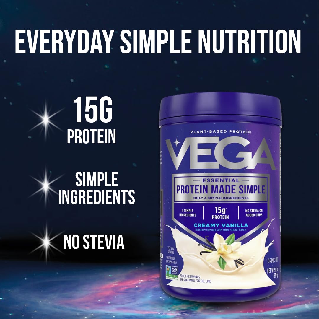 Vega Protein Made Simple - 15g Plant-Based Pea Protein, Chocolate, 39 Servings, Stevia Free, No Artificial Sweeteners or Gums, Non-GMO, Gluten Free,