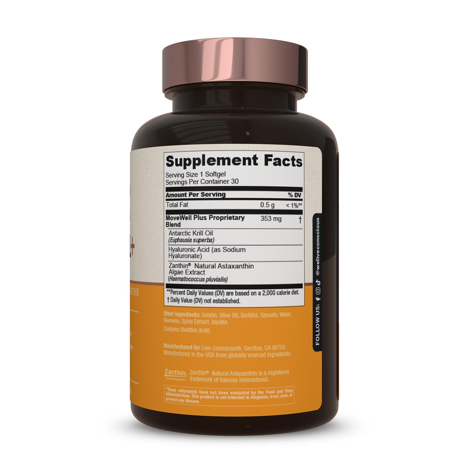 Live Conscious Joint Health Supplement - MoveWell Plus Antarctic Krill Oil, Natural Astaxanthin and Hyaluronic Acid | Outperforms Glucosamine (2 Pack) Live Conscious Au supplements