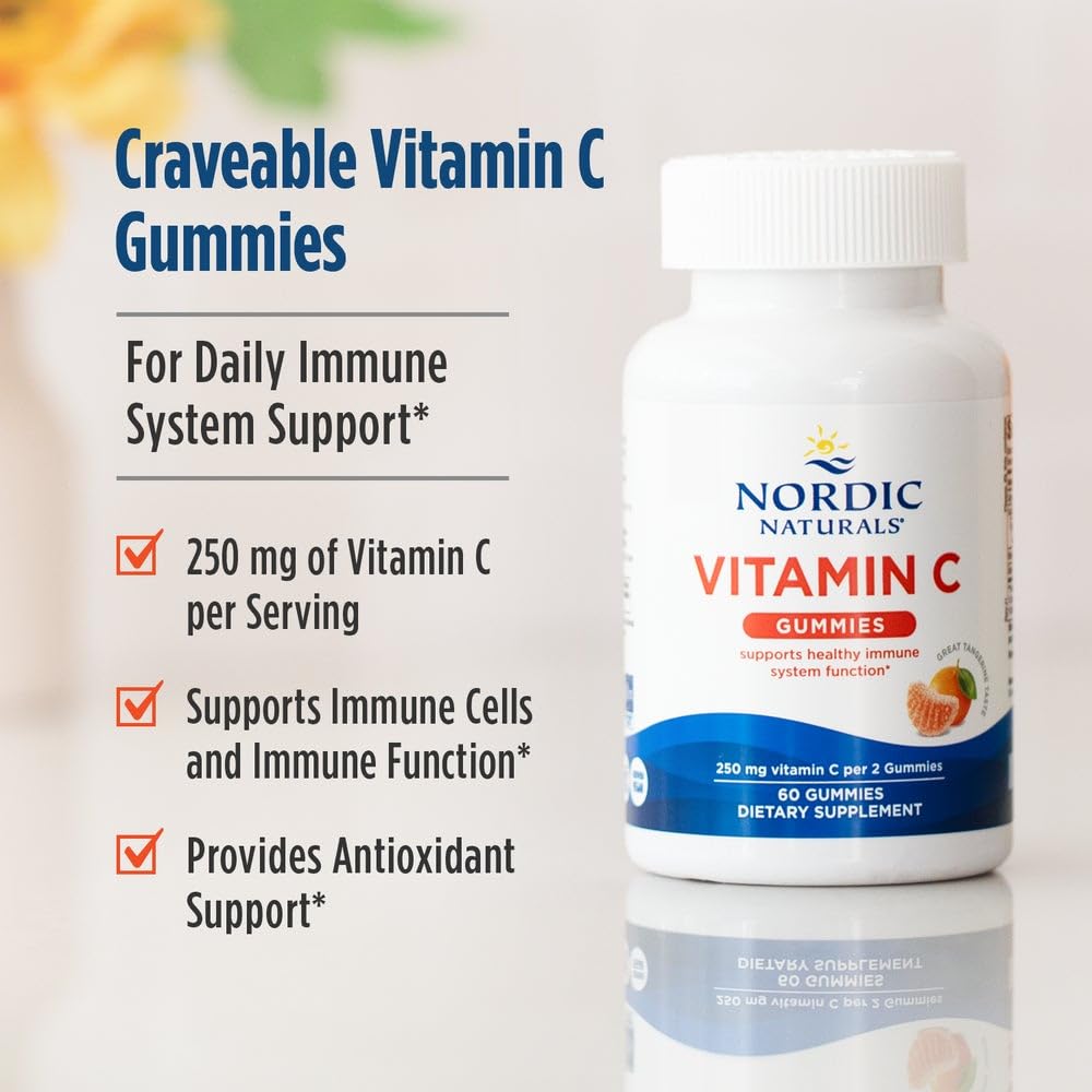 Nordic Naturals Vitamin C Gummies, Tart Tangerine - 120 Gummies - 250 mg Vitamin C - Immune Support, Antioxidant Protection, Child Growth & Development - Non-GMO, Vegan - 60 Servings Nordic Naturals Au supplements