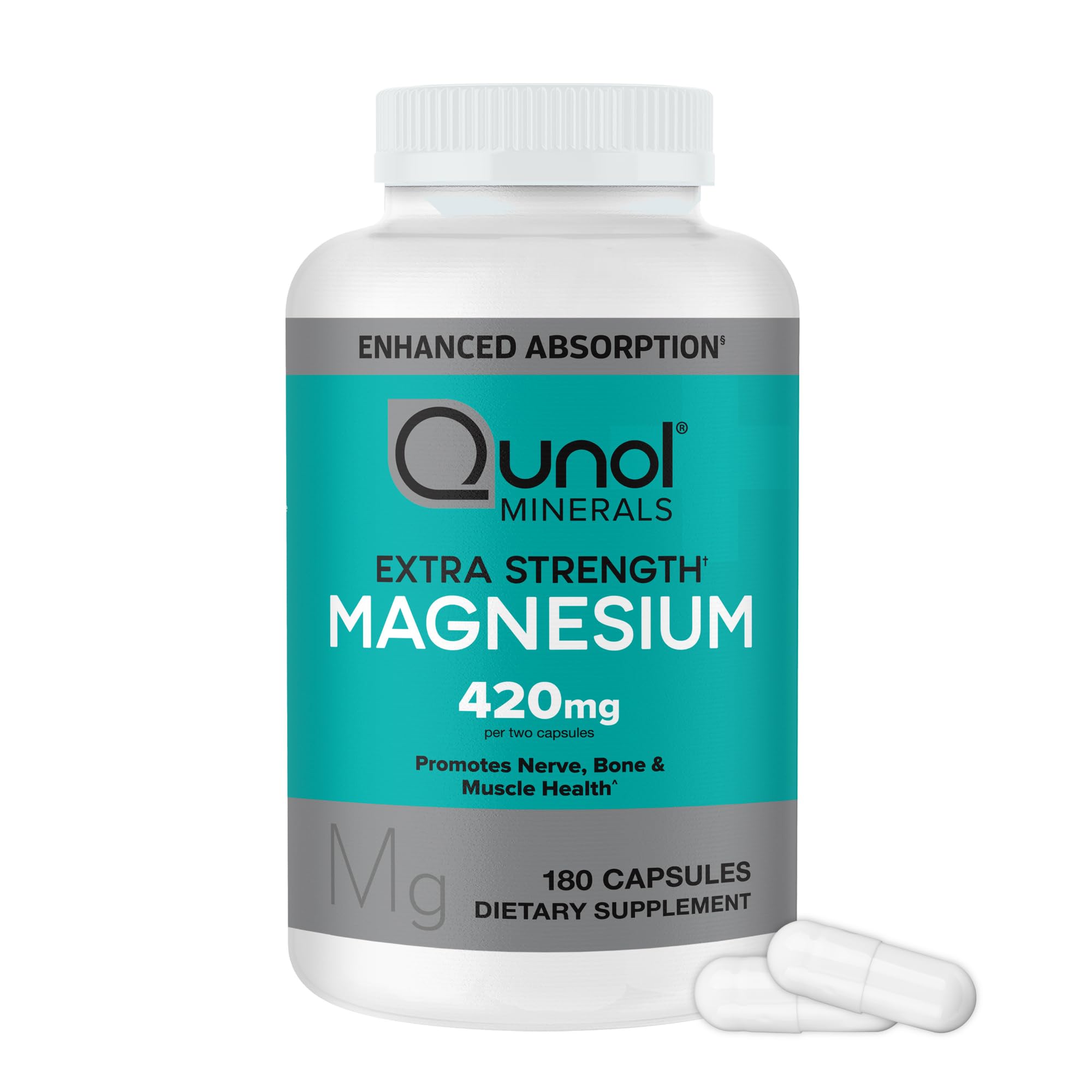 Qunol Magnesium Capsules 420mg, 100% DV, High Absorption Magnesium Supplement, Extra Strength, Bone and Muscle Health Supplement, 180 Count Qunol Au supplements