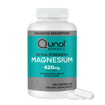 Qunol Magnesium Capsules 420mg, 100% DV, High Absorption Magnesium Supplement, Extra Strength, Bone and Muscle Health Supplement, 180 Count Qunol Au supplements