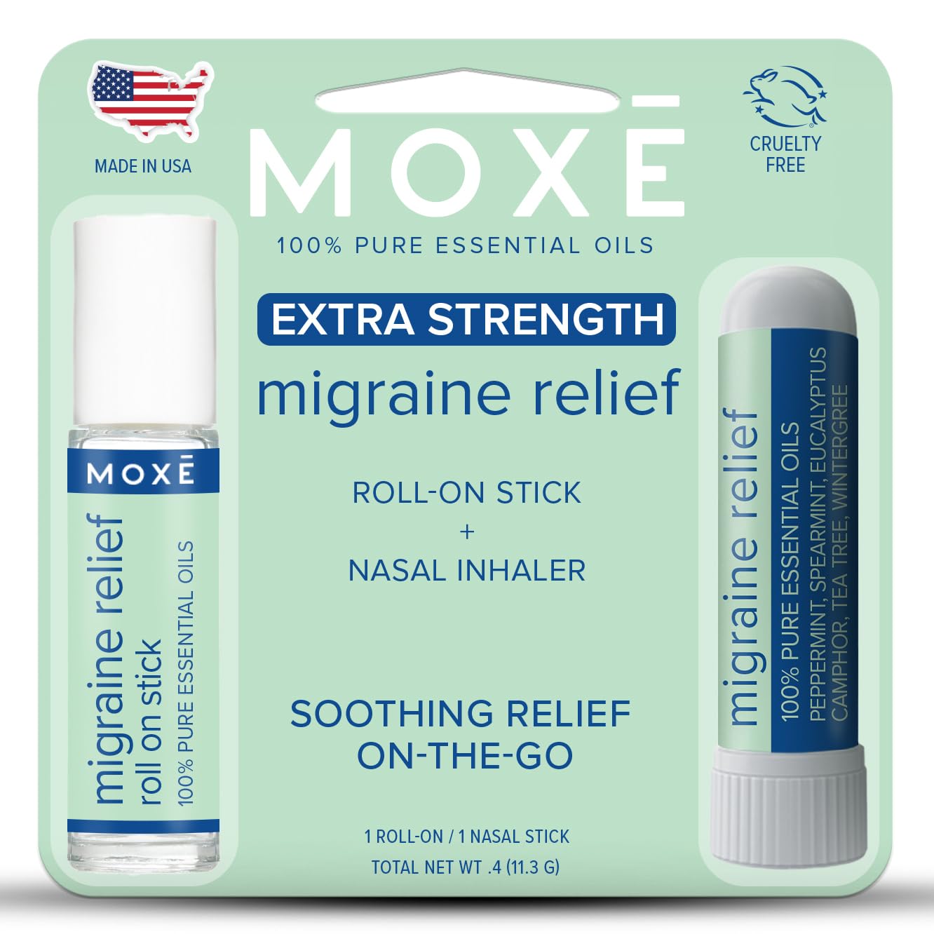 MOXE Migraine Rollon Stick & Nasal Inhaler, Fast Cooling Comfort for Headaches & Tension, Non-Medicated Soothing Vapors, Peppermint, Eucalyptus, and Other Essential Oils, Metal Roller, Made in USA MOXE Au supplements