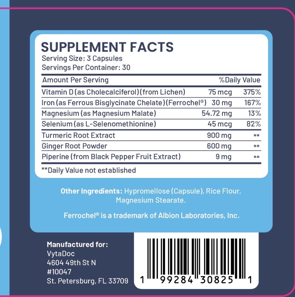 VytaDoc SootheFlex Joint, Energy & Mood Support for Women | Turmeric 900mg, Ferrochel® Iron, Magnesium Malate, Vitamin D3, Ginger, Selenium | 90 Capsules | Gentle Iron — Easy on Digestion VytaDoc Au supplements