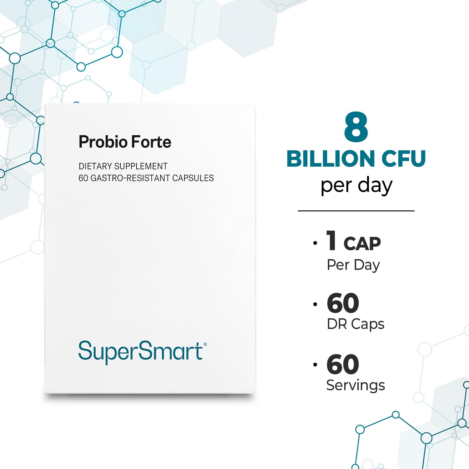 Supersmart - Probio Forte 8 Billion CFU per Capsule (Advanced Formula) - Daily Probiotics Supplement for Women & Men | Non-GMO & Gluten-Free - 60 DR Caps Supersmart Au supplements