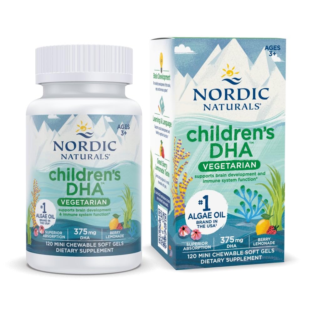 Nordic Naturals Children's DHA Vegetarian - Kids DHA Omega-3 Supplement -Algae Oil - Berry Lemonade Mini Chewables - Plant-Based Formula for Ages 3+ - 120 Soft Gels - 40 Servings Nordic Naturals Au supplements