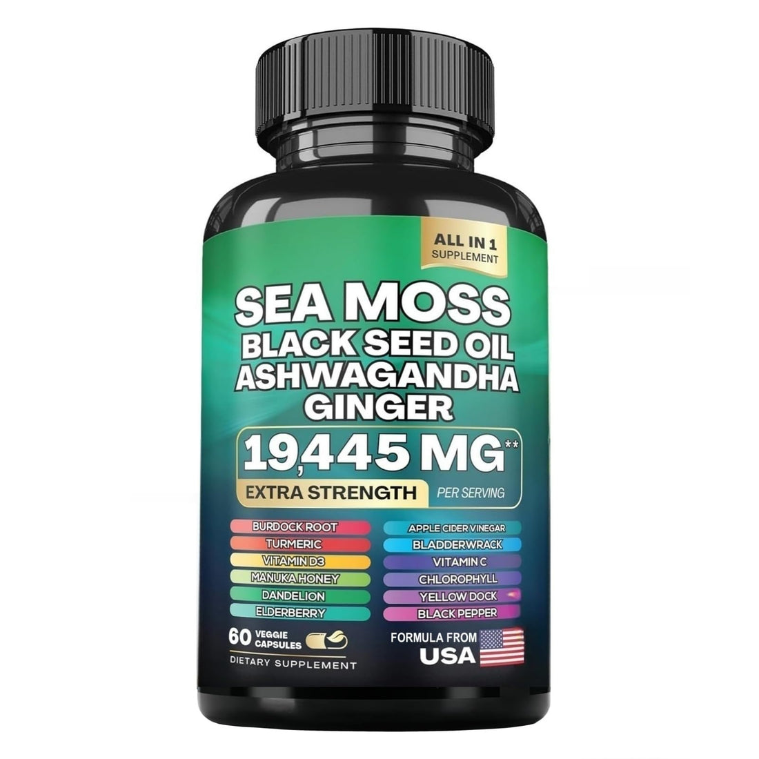 HealthyFinds Sea Moss Black Seed Oil Ashwagandha Ginger Capsules with Turmeric Bladderwrack Burdock & Vitamin C Vitamin D3 with Elderberry Manuka Dandelion Yellow Dock Iodine Chlorophyll ACV HealthyFinds Au supplements