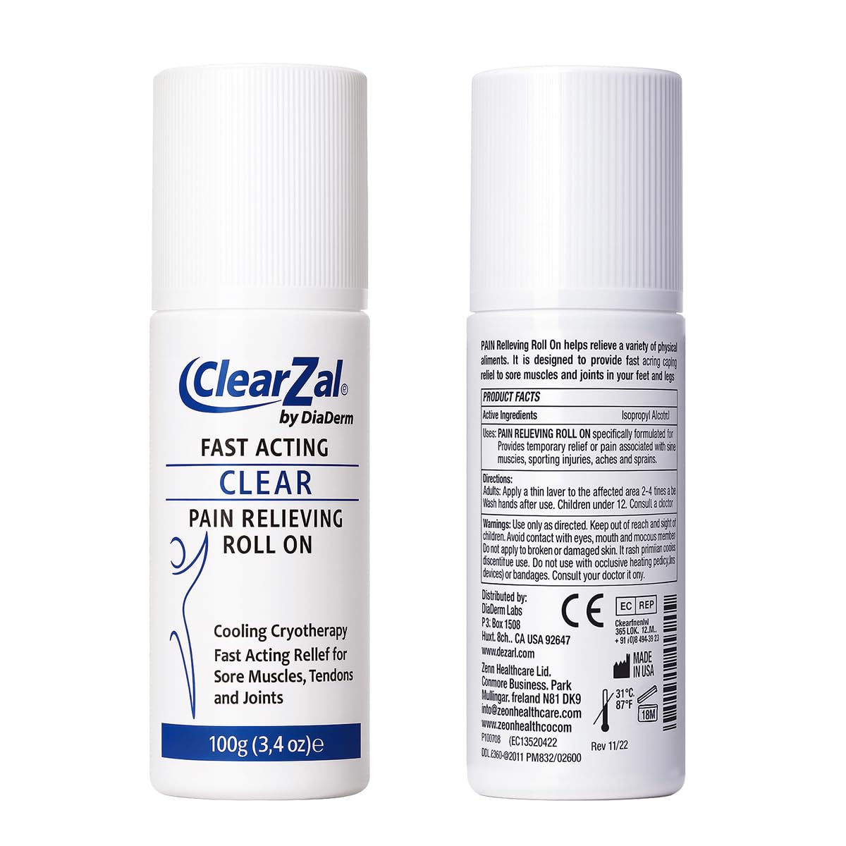 ClearZal Fast Acting Clear Pain Relieving Roll On Cooling Relief of Joint Pain, Muscle Pain, Muscle Soreness, and Swelling from Bruises or Injury - Non-Greasy - Homeopathy, 3.4oz Made in USA Clearzal Au supplements