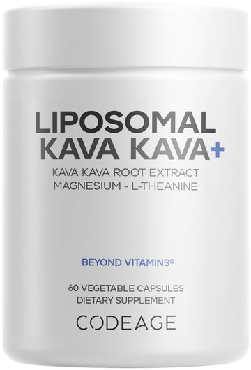 Codeage Liposomal Kava Kava+ Supplement - 500 mg 30% Kavalactones with Magnesium Glycinate - Magnesium Oxide - L-Theanine - Liposomal Delivery - Non-GMO - 60 Capsules Codeage Au supplements