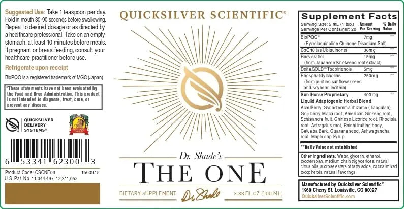 Quicksilver Scientific The ONE Mitochondrial Elixir - Mitochondria Supplement to Support Cellular Health with Phosphatidylcholine, Resveratrol, Reishi Mushroom & CoQ10 Liquid (3.38 Fl oz / 100ml) Quicksilver Scientific Au supplements