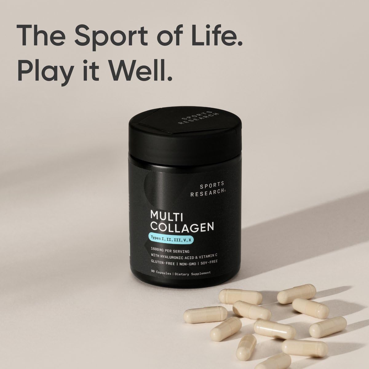 Sports Research® Multi Collagen Pills for Women & Men - Collagen Peptides (Type I, II, III, V, X) Enhanced with Hyaluronic Acid & Vitamin C - Gluten Free ­· Non-GMO - 90 Capsules Sports Research Au supplements