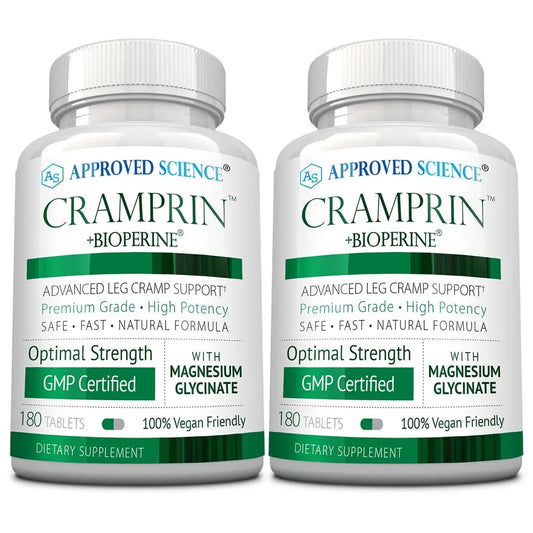 Approved Science Cramprin - High Absorption Magnesium, Vitamin B Complex, BioPerine - Muscle Cramps - 6 Month Supply - 2 Bottles - Vegan Approved ScienceAU supplements