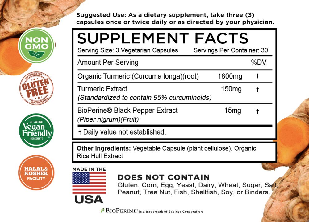 Turmeric Curcumin with BioPerine Black Pepper & 95% Curcuminoids, 1965mg, Maximum FarmHaven Au supplements