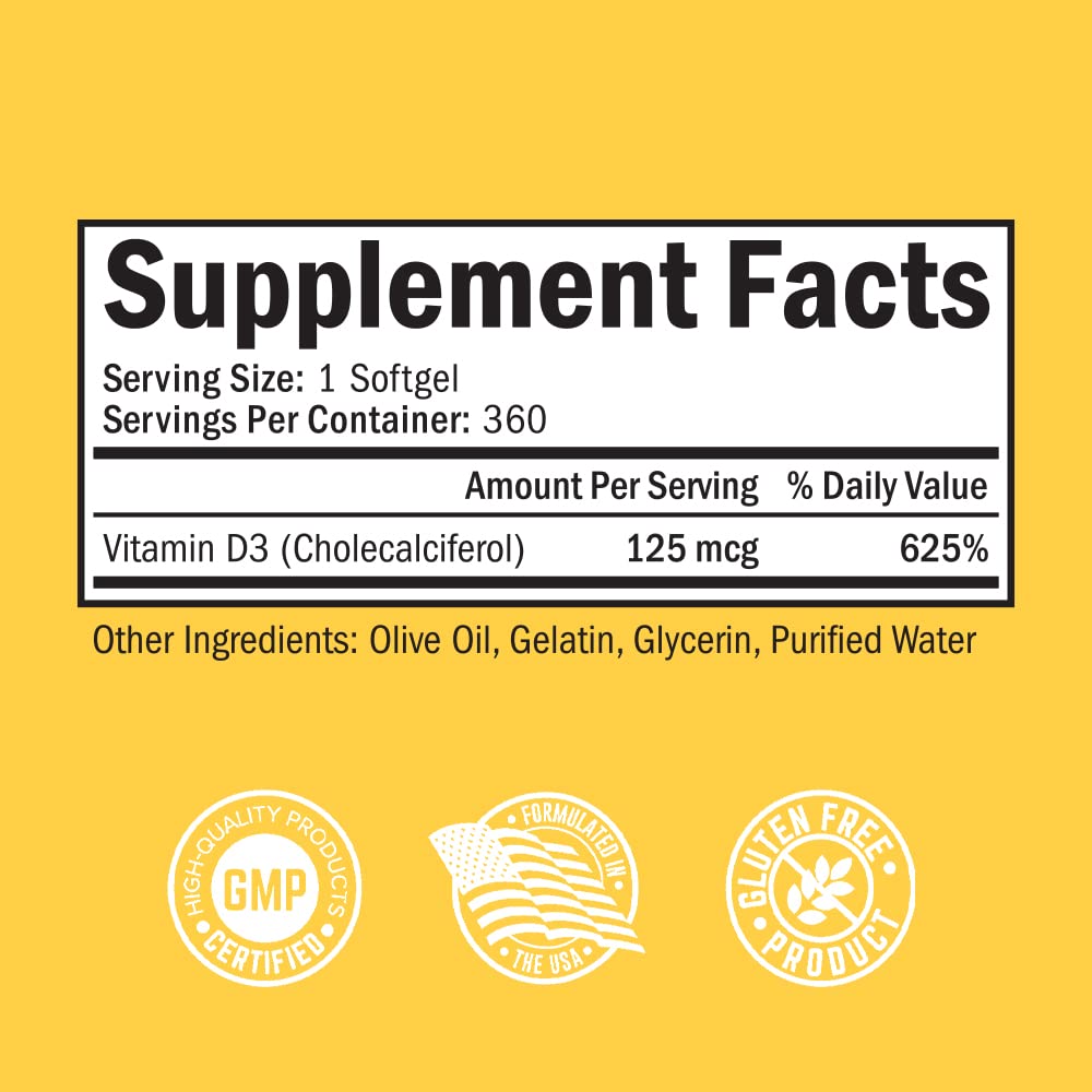 Vitamin D3 5000 IU (125 mcg) Natural Immune Support Supplement, Bone Strength BioSchwartz Au supplements