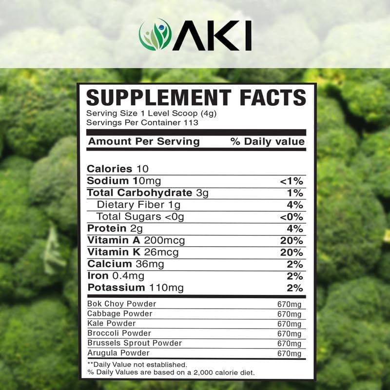 AKI Cruciferous Superfood Green Mix Powder - Made from Kale, Broccoli, Brussels Sprouts, Cabbage - Packed with Essential Phytonutrients & Vitamins ((5.3oz/150g)) AKI ORGANIC Au supplements