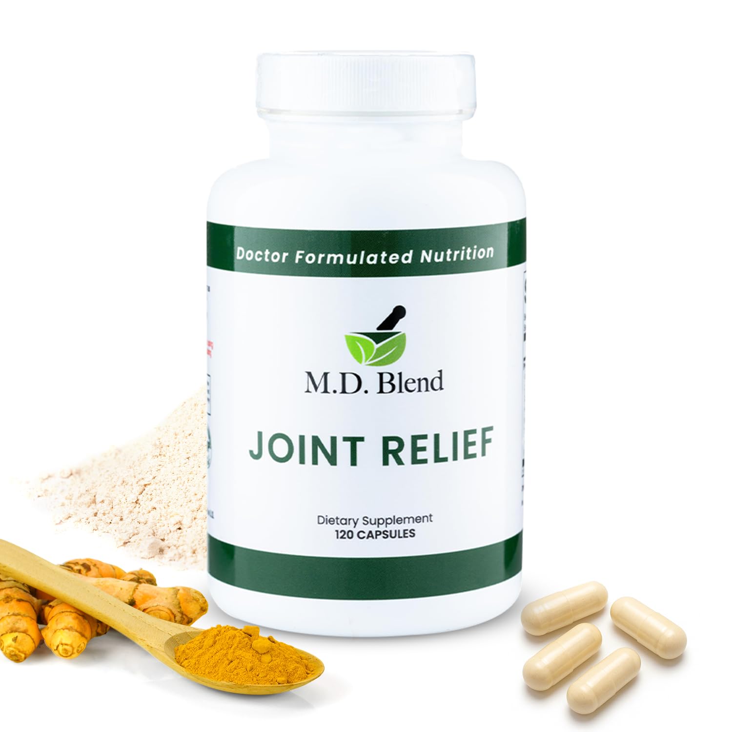 M.D. Blend Wellness Bundle with joint health supplement (120 capsules) & lightweight face hydrating hyaluronic acid serum (30 ml) featuring an airless pump, daily wellness skincare + joint support duo M.D. Blend Au supplements