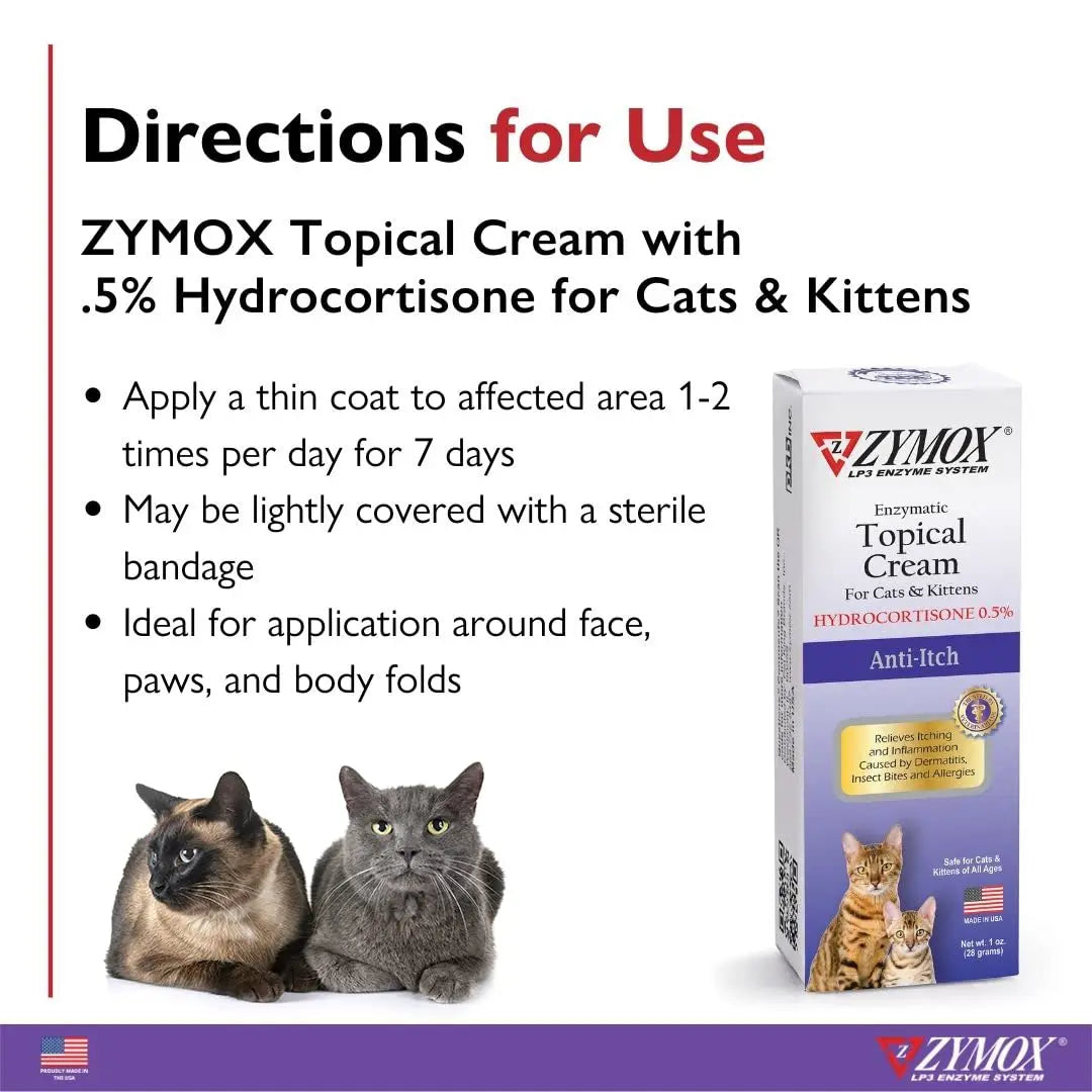Zymox Cat & Kitten Topical Cream w/ .5% hydrocortisone - 1 oz. Tube Zymox Au supplements
