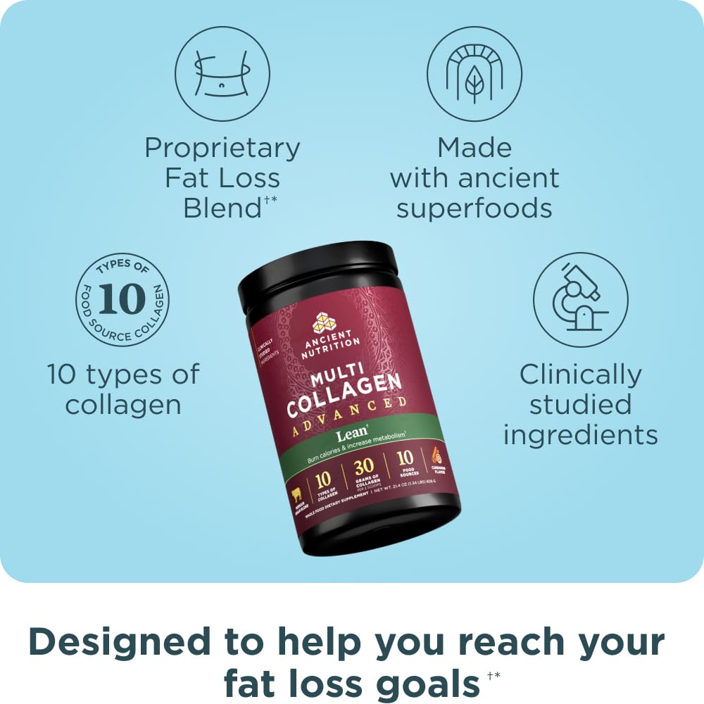 Ancient Nutrition Advanced Hydrolyzed Collagen Peptides Powder Protein Lean with Probiotics and Vitamin C, Cinnamon, for Women & Men, Supports Healthy