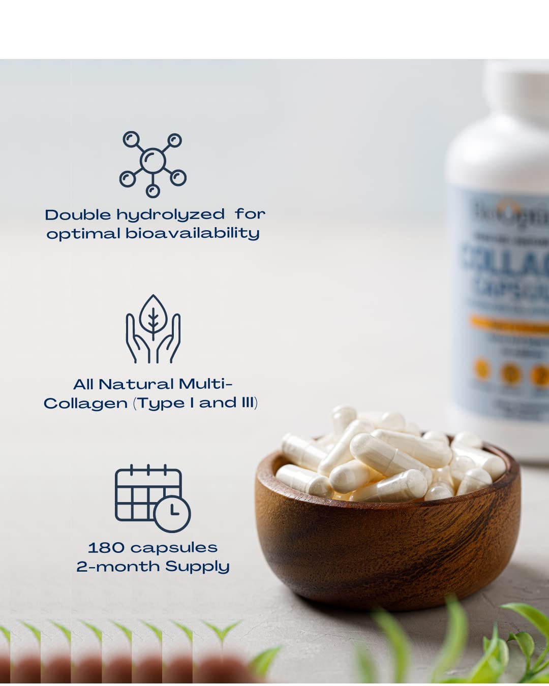 BioOptimal Collagen Peptides Capsules - Grass-Fed, Pasture-Raised Hydrolyzed Protein Supplement for Skin, Hair, & Nails - Non-GMO, Zero Sugar Daily Pills for Men & Women (180 Capsules) BioOptimal Au supplements