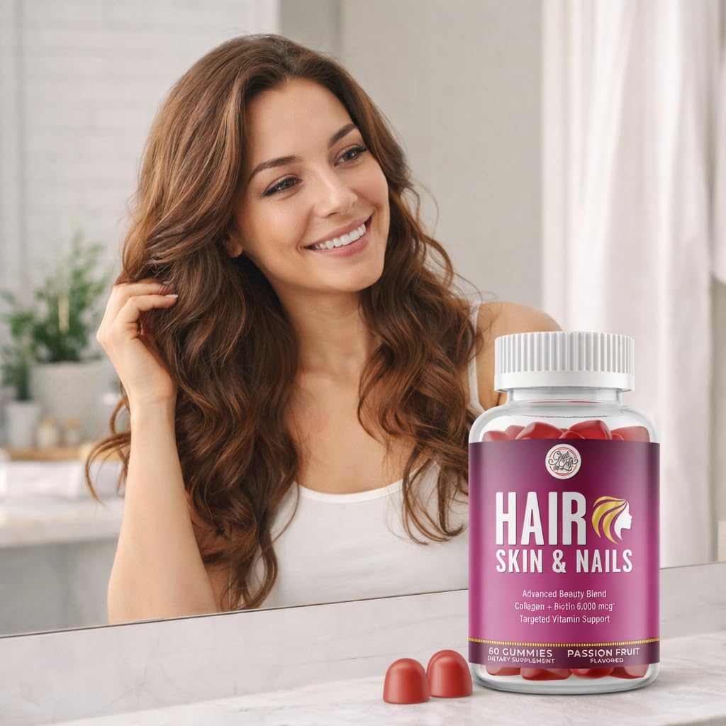 Grab The Gold Hair Skin & Nails Vitamins for Women | Gummies with 6000mcg Biotin & Collagen | 10 Essential Vitamin & Minerals | Gluten-Free, Non-GMO, Passion Fruit Flavor | 1 Month Supply, Made in USA Grab The Gold Au supplements