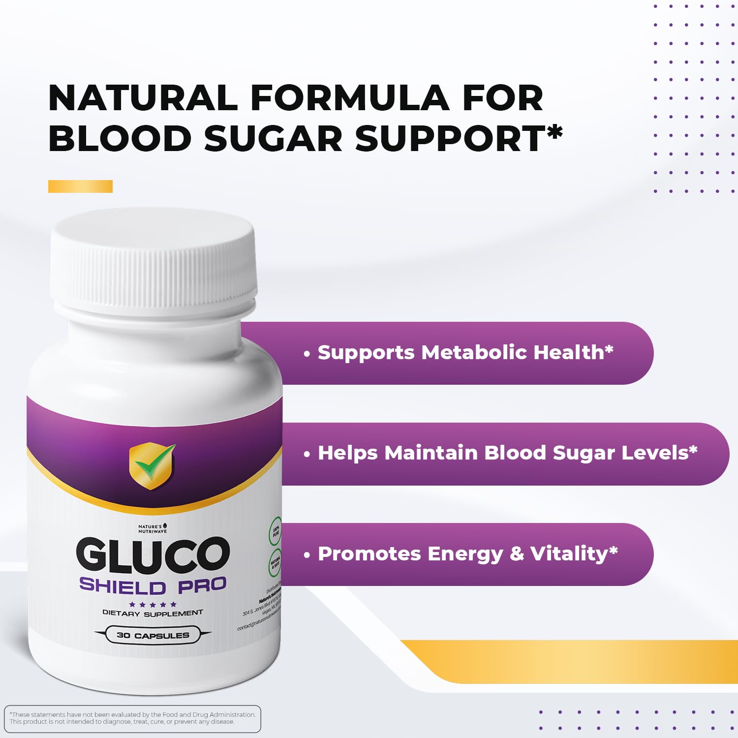 GlucoShield Pro - Natural Supplement with Vitamins B1, B2, B6, Magnesium, Zinc & Calcium | Non-GMO, Stimulant-Free, Easy-to-Take | Made in the USA, GMP-Certified | 30 Capsules, 3 Month Supply Nature’s NutriWave Au supplements