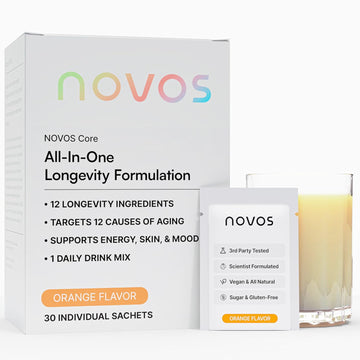 Novos Core Clinical Longevity Mix | Anti-Aging Supplement Drink Mix for Men & Women | Magnesium, L-Theanine, Fisetin and More | Supports Energy, Mood, Sleep & Cognition | Orange Flavor (30 Servings) Novos Au supplements