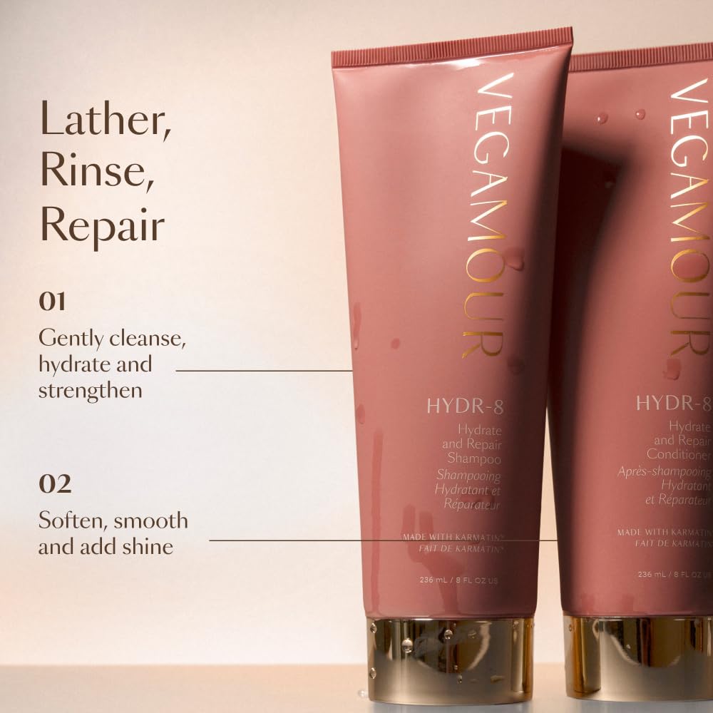 VEGAMOUR HYDR-8 Hydrate and Repair Shampoo and Conditioner Kit | Cleanses and Strengthens Dry, Damaged Hair with Amino Acids and Karmatin™ | Clean, Vegan, Cruelty-Free, Clinically Proven, Color Safe VEGAMOUR Au supplements