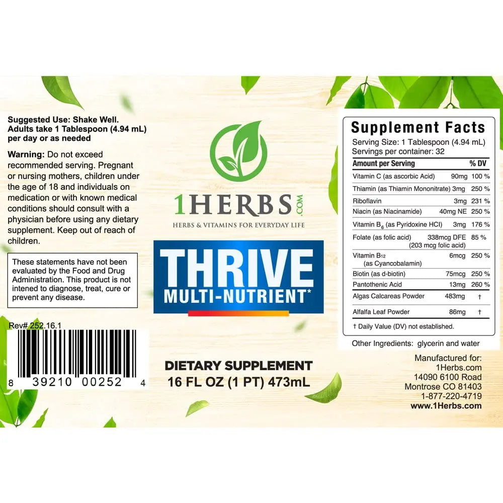 Thrive Multi-Nutrient Liquid - Alcohol Free Daily Multivitamin with Liquid Vitamin C and Vitamin B Complex – Vital Nutrients for Immune Support 1Herbs Au supplements