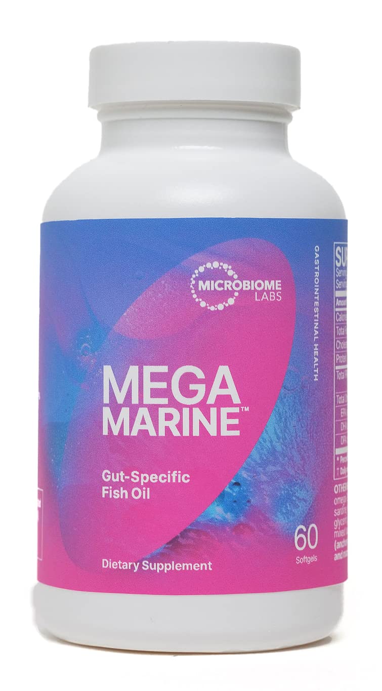 Microbiome Labs MegaMarine Omega 3 Fish Oil Supplements - Gut-Specific EPA DHA Omega 3 Supplement with DPA for Gut Health - Support Immune & Gut Barrier Function (60 Softgels) Microbiome Labs Au supplements