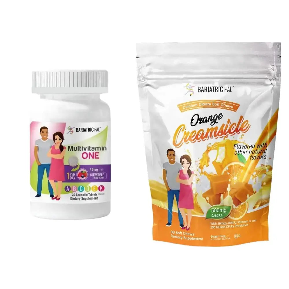 BariatricPal 30-Day Bariatric Vitamin Bundle (Multivitamin ONE 1 per Day! Chewable with 45mg Iron - Mixed Berry and Calcium Citrate Soft Chews 500mg with Probiotics - Orange Creamsicle) BariatricPal AU supplements