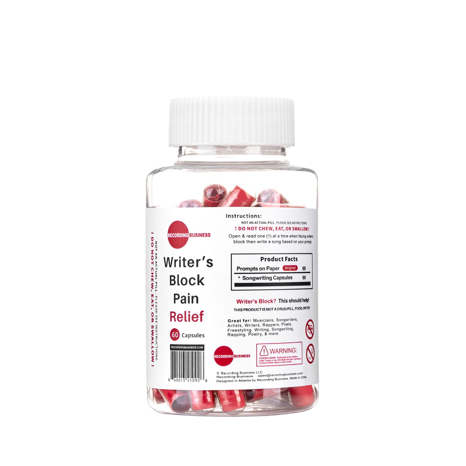Recording Business Writer's Block Pain Relief (60 Original Songwriting Prompts in Capsules) for Artists/Musicians, Songwriters, & Poets Recording Business Au supplements