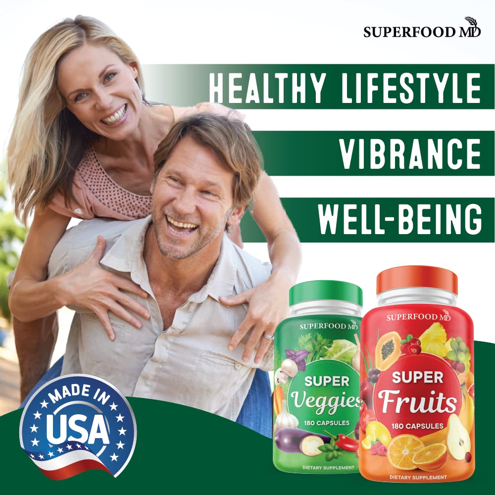 Superfood Fruit and Veggie Supplement - Fruit and Veggie Capsules 100% Whole Super Fruits and Super Vegetables Supplements & Vitamins, with Beta Carotene (720 Count (Pack of 4)) Superfood MD Au supplements