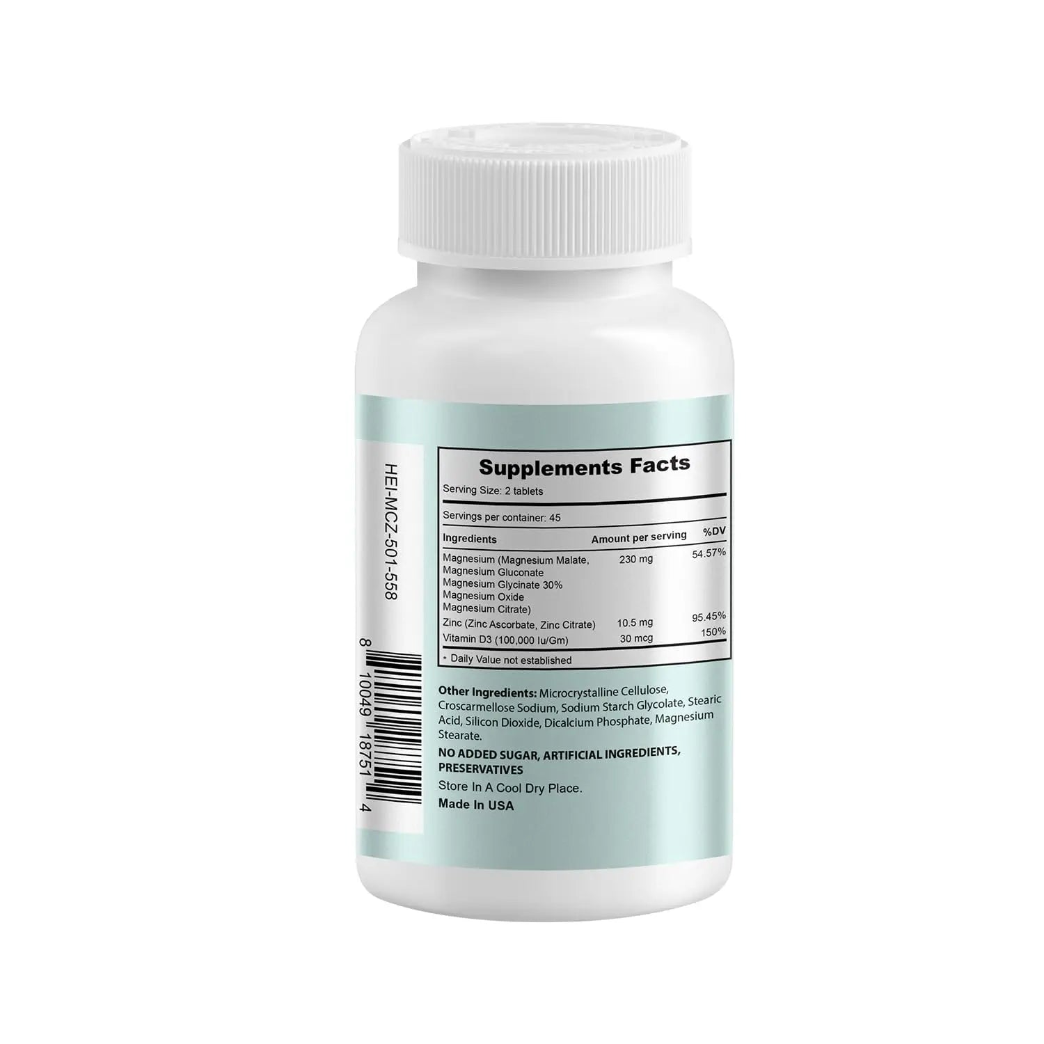 Heivy Magnesium Complex, Magnesium Glycinate, Citrate, Malate, Oxide, Gluconate with Zinc and Vitamin D3, Magnesium Supplement for Muscle, Nerve, Heart, Bone Support, High Absorption, 90 Tablets Heivy Au supplements