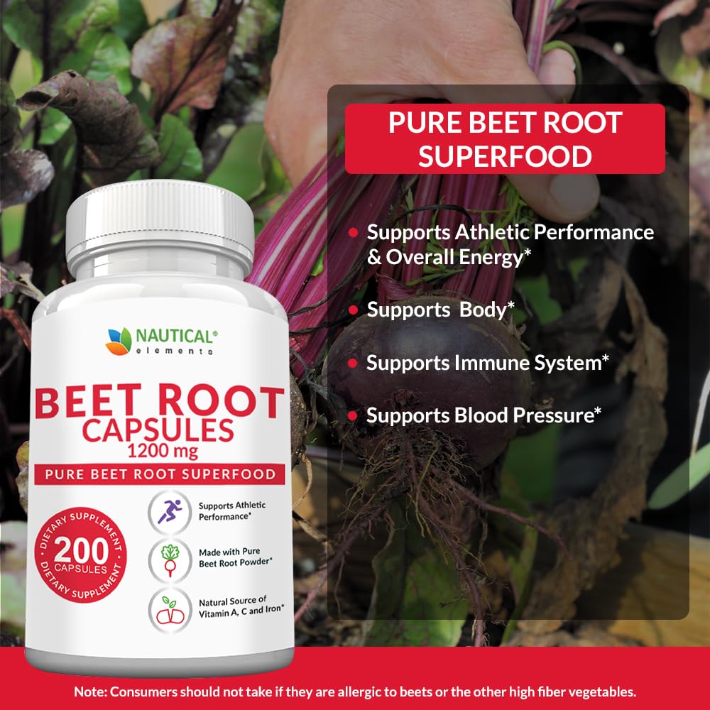 Beet Root Capsules - 1200mg Per Serving - 200 Beet Root Powder Capsules - Beetroot Nautical Elements Au supplements