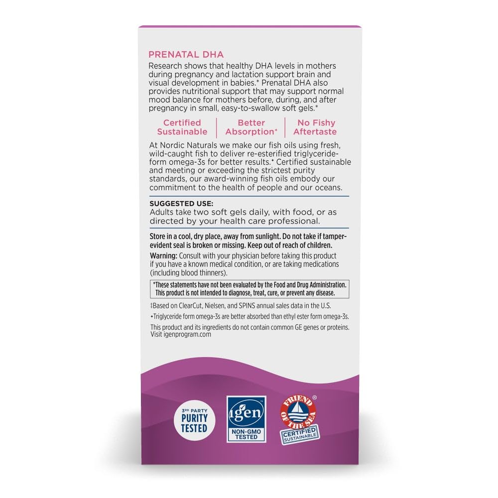 Nordic Naturals Prenatal DHA, Unflavored - 180 Soft Gels - 830 mg Omega-3 + 400 IU Vitamin D3 - Supports Brain Development in Babies During Pregnancy & Lactation - Non-GMO - 90 Servings Nordic Naturals Au supplements