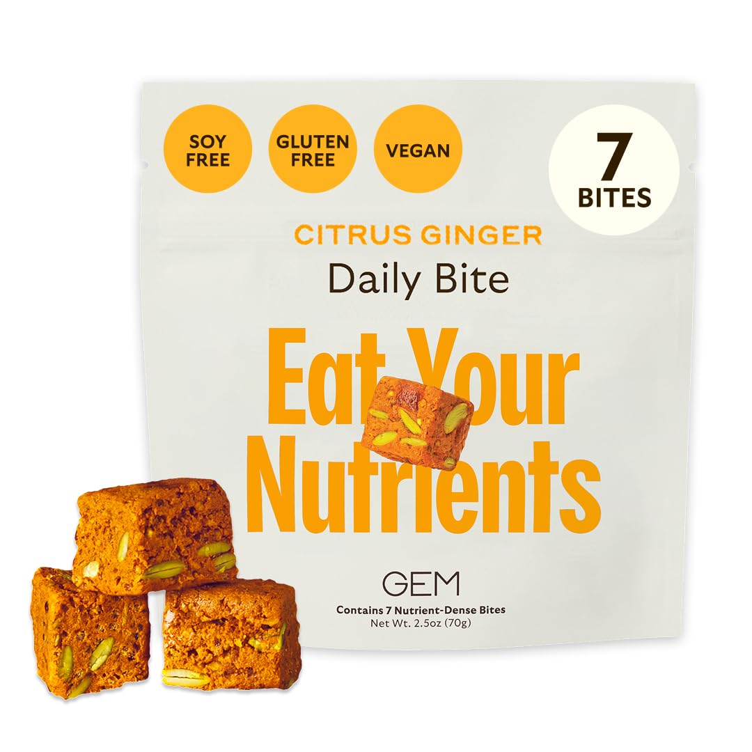 GEM Daily Bite for Women & Men, with 20+ Vitamins, Minerals, & Superfoods Like Zinc, Vitamin D, B-Complex, K, Turmeric, Fiber & Prebiotics, Beta Glucan GLP-1 Support & Immunity (Citrus Ginger,7 count) GEM Au supplements
