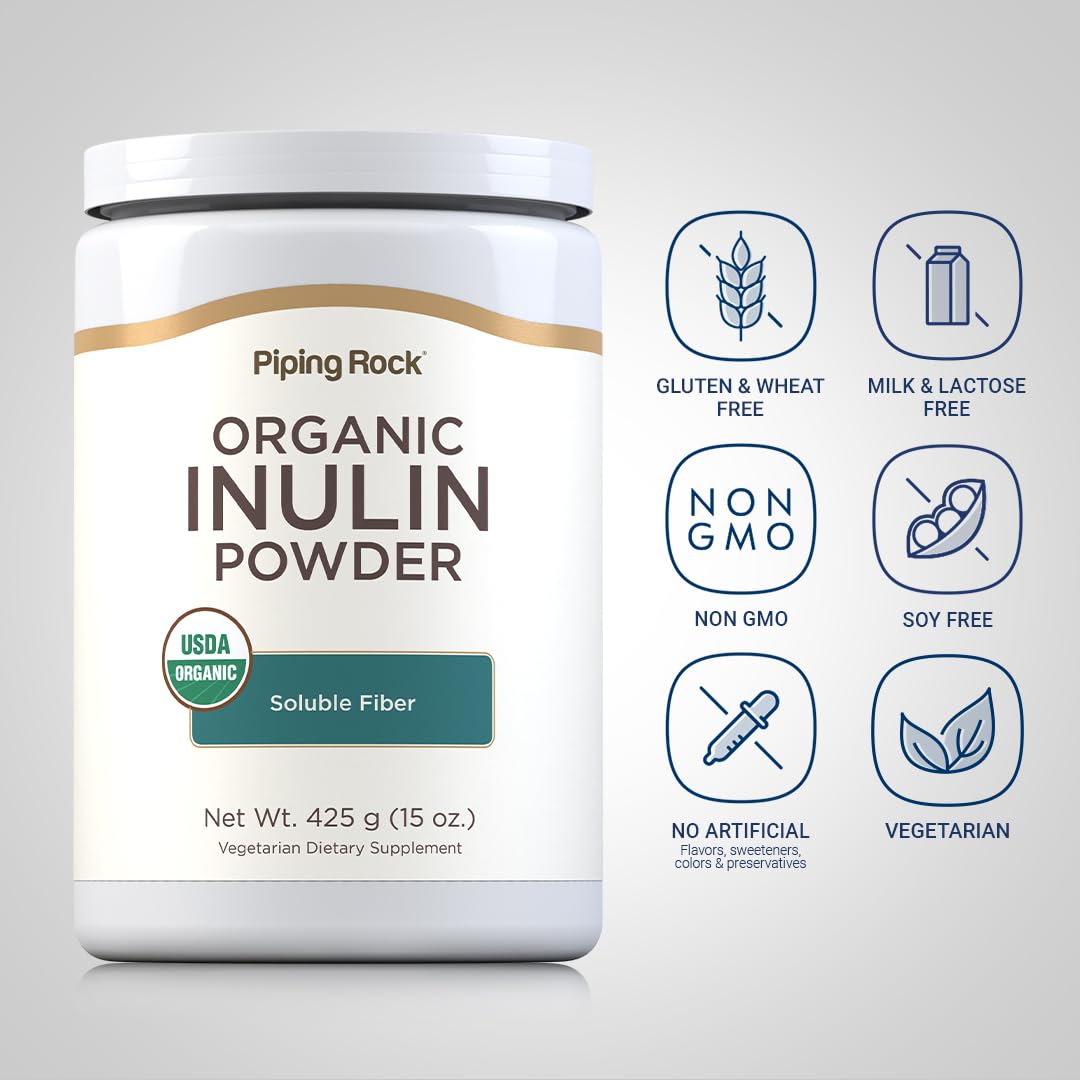 Piping Rock Organic Inulin Powder | 15 oz | Soluble Fiber Supplement | FOS Powder | Vegetarian, Non-GMO, Gluten Free Piping Rock Au supplements