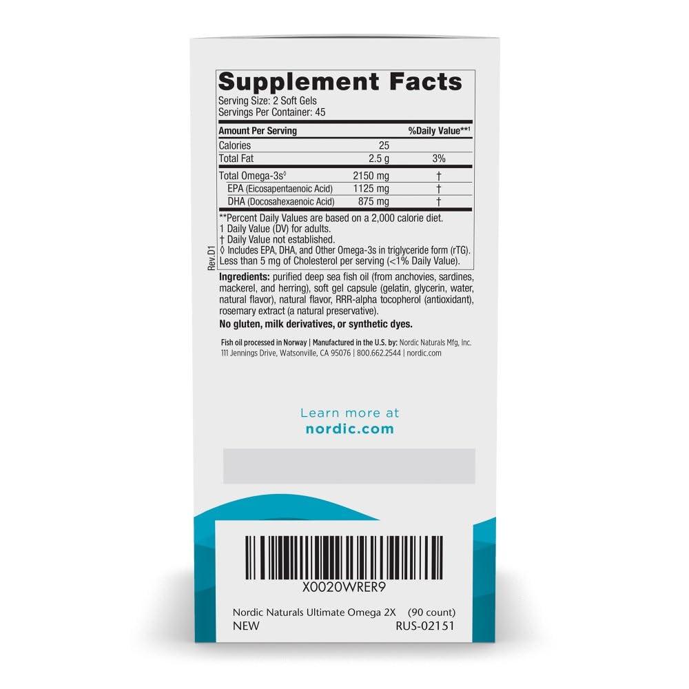 Nordic Naturals Ultimate Omega 2X, Lemon Flavor - 90 Soft Gels - 2150 mg Omega- High-Potency Omega-3 Fish Oil with EPA & DHA - Promotes Brain & Heart Health - Non-GMO - 45 Servings Nordic Naturals Au supplements