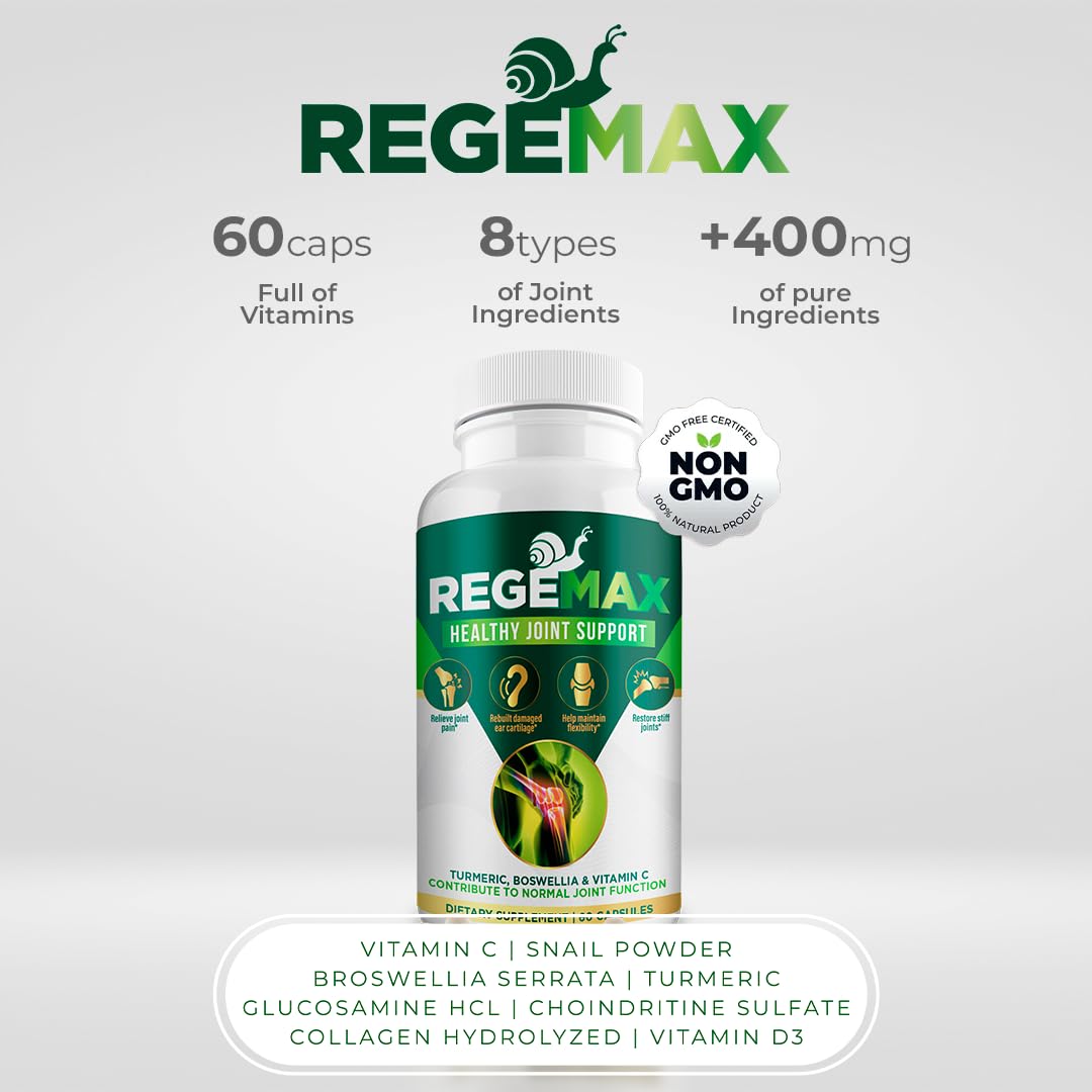AURA VITAMINS REGEMAX regenerates and Helps Alleviate Joint discomfort Supplement, Snail Protein, Boswellia Serrata, and Turmeric – 60 Caps. (2) AURA VITAMINS Au supplements