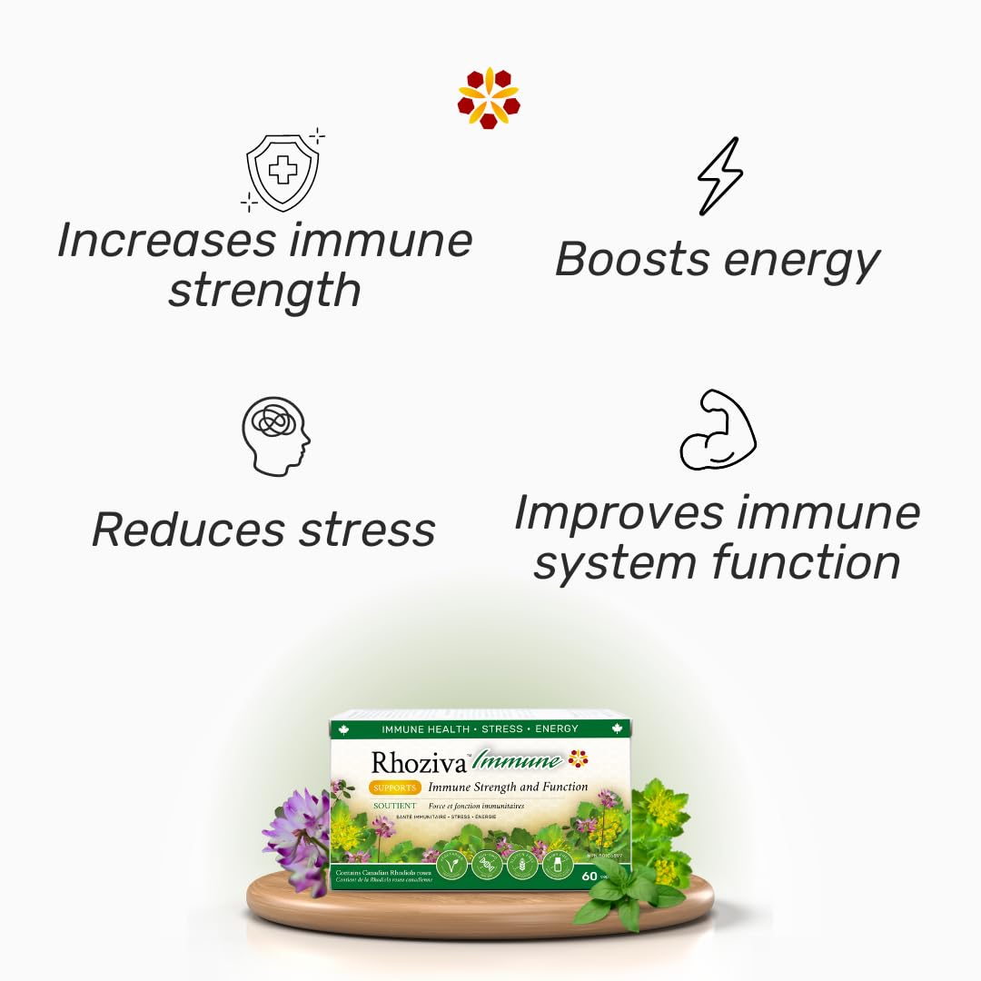 Immune Support, Energy Booster with Vitamin C, D3 and Zinc Supplement, Rhodiola Rosea, Reishi Mushroom Extract, Astragalus, Overall Wellness and Daily Habit - 60 Capsules Rhoziva Au supplements