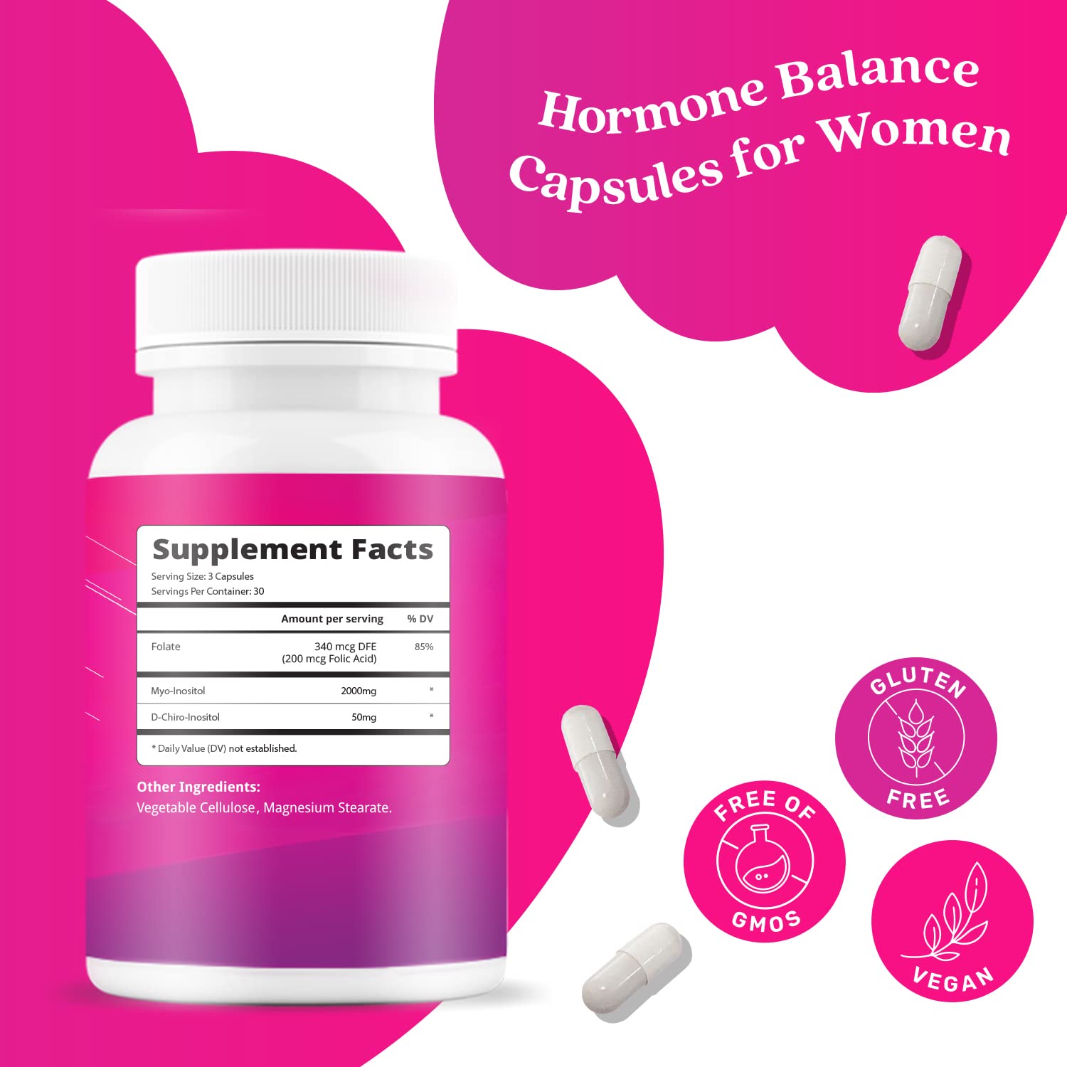 Myo-Inositol & D-Chiro Inositol Capsules with Folic Acid for PCOS | Prenatal Fertility BeLive Au supplements