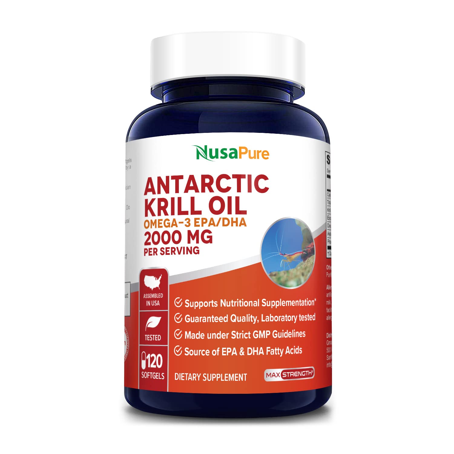 NusaPure Antarctic Krill Oil 2000 mg 120 Softgels, Omega-3 EPA 360mg, DHA 240mg NusaPure Au supplements