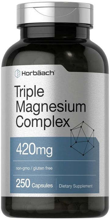 Horbäach Triple Magnesium Complex | 420 mg | 250 Capsules | Non-GMO and Gluten Free Formula | Magnesium Oxide, Citrate, and Aspartate Dietary Supplement Horbäach Au supplements