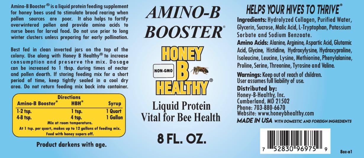 Amino-B Booster 8 oz. Bottle, Liquid Protein Vital for Bee Health Honey B Healthy Au supplements