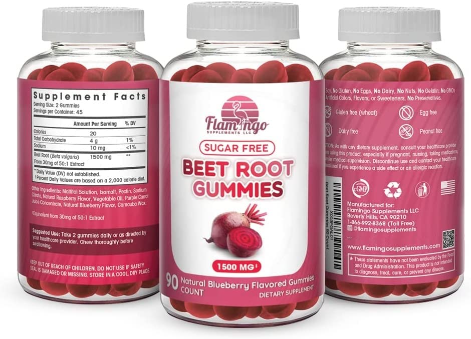 Sugar Free Nitric Oxide Beet Root Gummies (1500 mg)- Beet Root Chewables for Athletic Flamingo Supplements Au supplements