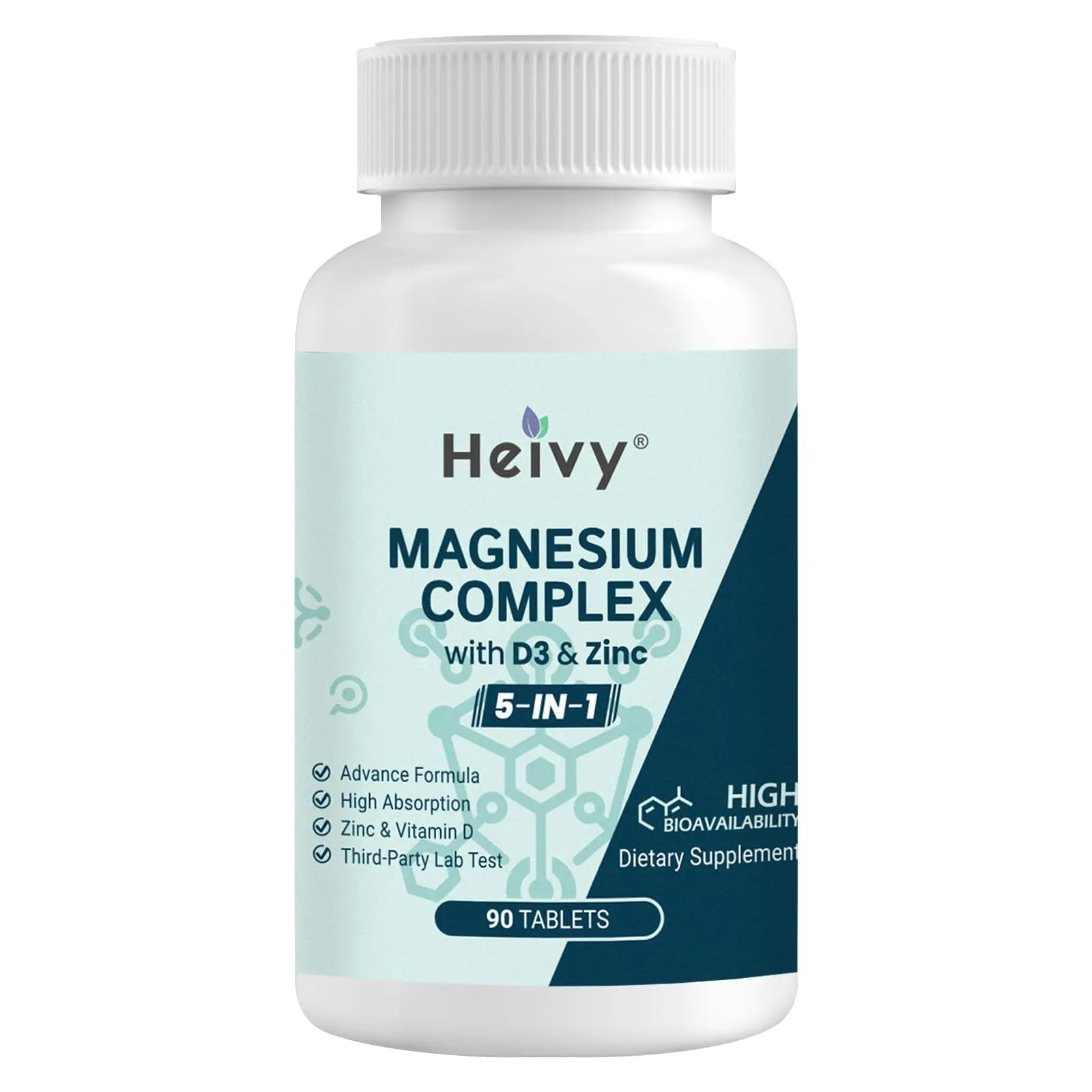 Heivy Magnesium Complex, Magnesium Glycinate, Citrate, Malate, Oxide, Gluconate with Zinc and Vitamin D3, Magnesium Supplement for Muscle, Nerve, Heart, Bone Support, High Absorption, 90 Tablets Heivy Au supplements