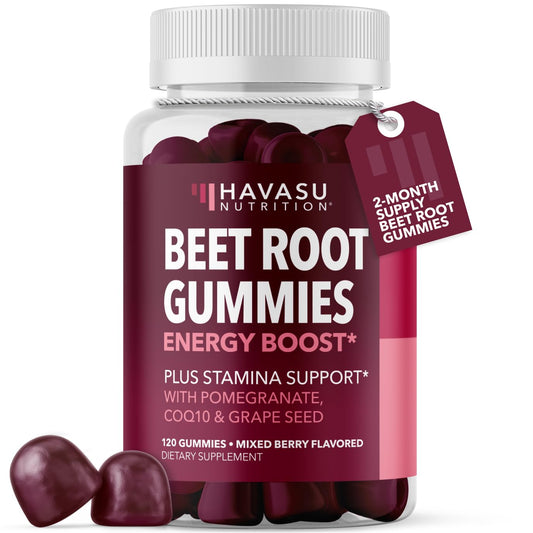 Beet Root Gummies with COQ10 & Pomegranate - Nitric Oxide Supplement for Men and Women - Beetroot for Endurance, Performance, Recovery - Vegan, Non-GMO, Gluten Free - HAVASU NUTRITIONUS supplements