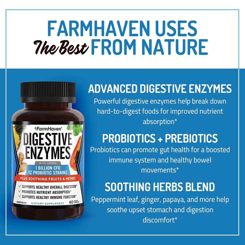 FarmHaven Digestive Enzymes with 18 Probiotics & Herbs | Papaya, Bromelain, Protease & More for Lactose Absorption & Better Digestion | Helps Bloating, Gas, Constipation | Vegetarian, 60 Capsules FarmHaven Au supplements