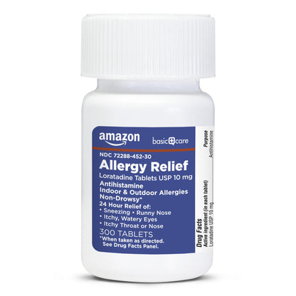 Amazon Basic Care Allergy Relief Loratadine Tablets 10 mg, 24-Hour Non-Drowsy Antihistamine for Runny Nose, Sneezing, Itchy Eyes, 300 Count Amazon Basic Care buy supplements Au