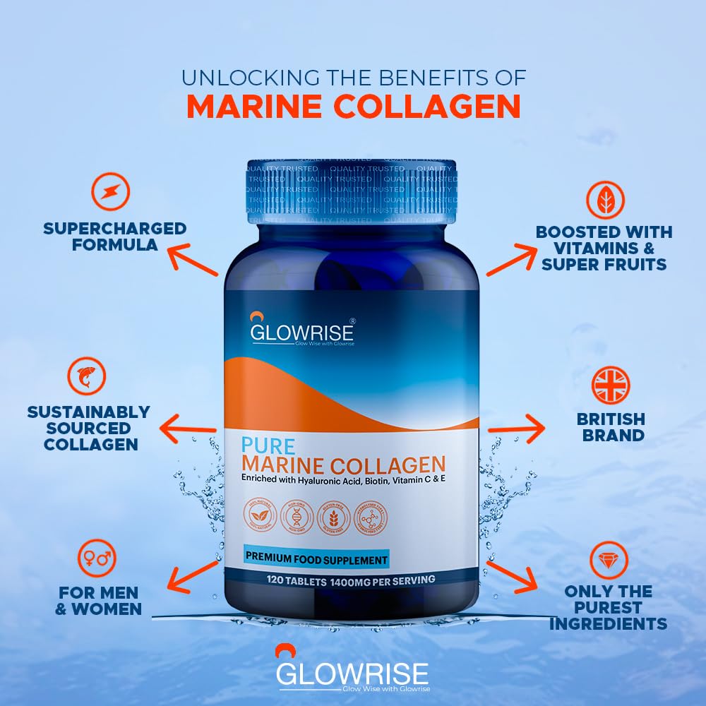 Pure Marine Collagen 120 Tablets 1400mg - Premium Blend with Hyaluronic Acid, Biotin, Vitamin C & E GLOWRISE Au supplements